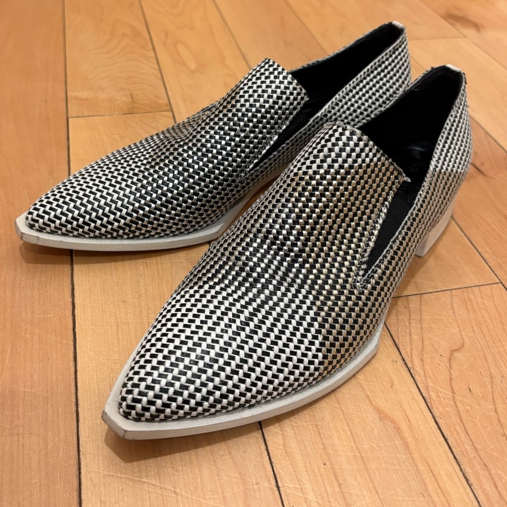 Vic Matie Black & White Woven Pointed-Toe Slip-On Flats